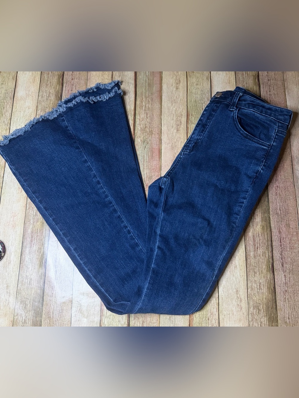 Dark Blue Women's Frayed Hem Jeans